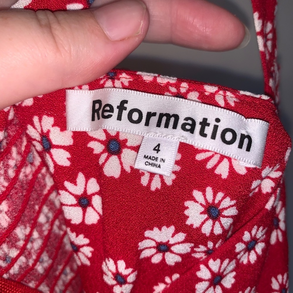Reformation Baldwin Dress Red Daisy Print Mini Dress 4 - Picture 9 of 14